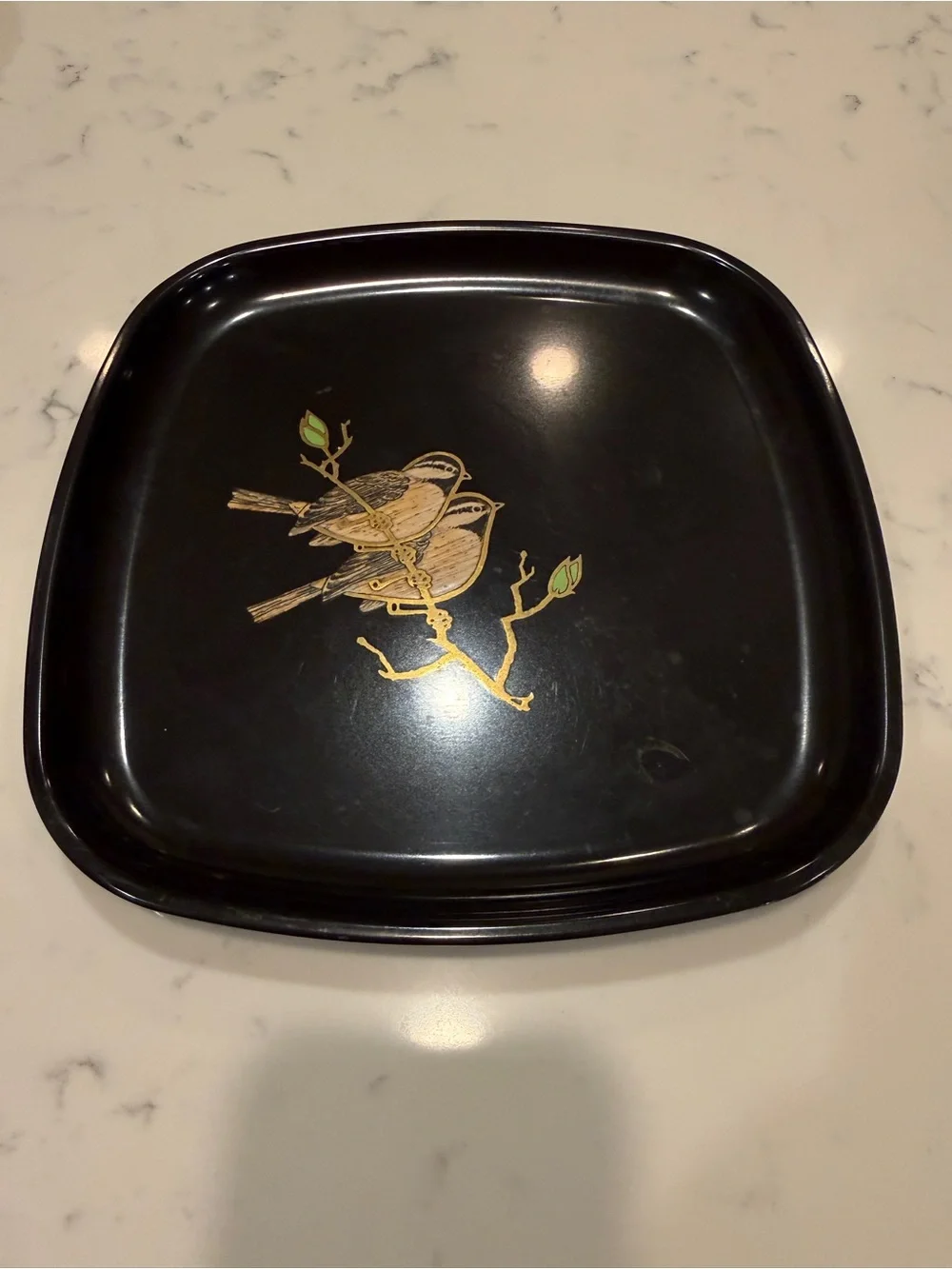 Vintage Couroc of Monterey Chickadee Bird Inlay Serving Tray MCM California